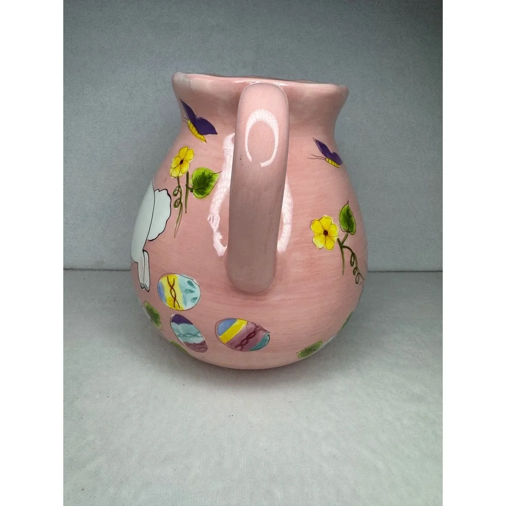 Gates Ware Easter Bunny Ceramic Pitcher Pink Floral Spring Rabbit‎ Large Juice